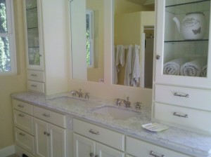Gorgeous New Marble Counter with New Bathroom Fixtures installed by Craig Johnson Plumbing